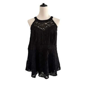 Torrid Sleeveless Blouse Top Womens 2 Black Lace Babydoll Lined Peplum